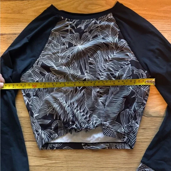Prana Black and White Leaf Print Swim Coverup Rashguard - Picture 3 of 6